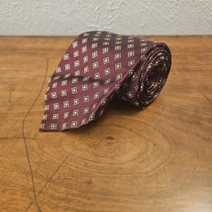 Equestrian Firenze Geometric Necktie 100% Silk Red Yellow Geometric Pattern